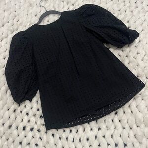 a new day Black Eyelet Puff-Sleeve Blouse